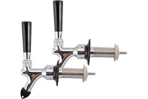 RealPlus 2 Pack of Draft Beer Faucet with 4.1" Shank,Black Handle and Tap Brush for Homebrew 1/4 Barbed Fitting