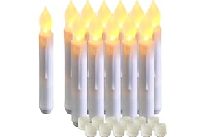 Amagic 12 Pcs Flameless LED Taper Candles, No Remote, Magical Hanging Floating Candles, Battery Operated Candlesticks, Electric Fake Candles Flickering 6.5" for Halloween Party Church Christmas Decor