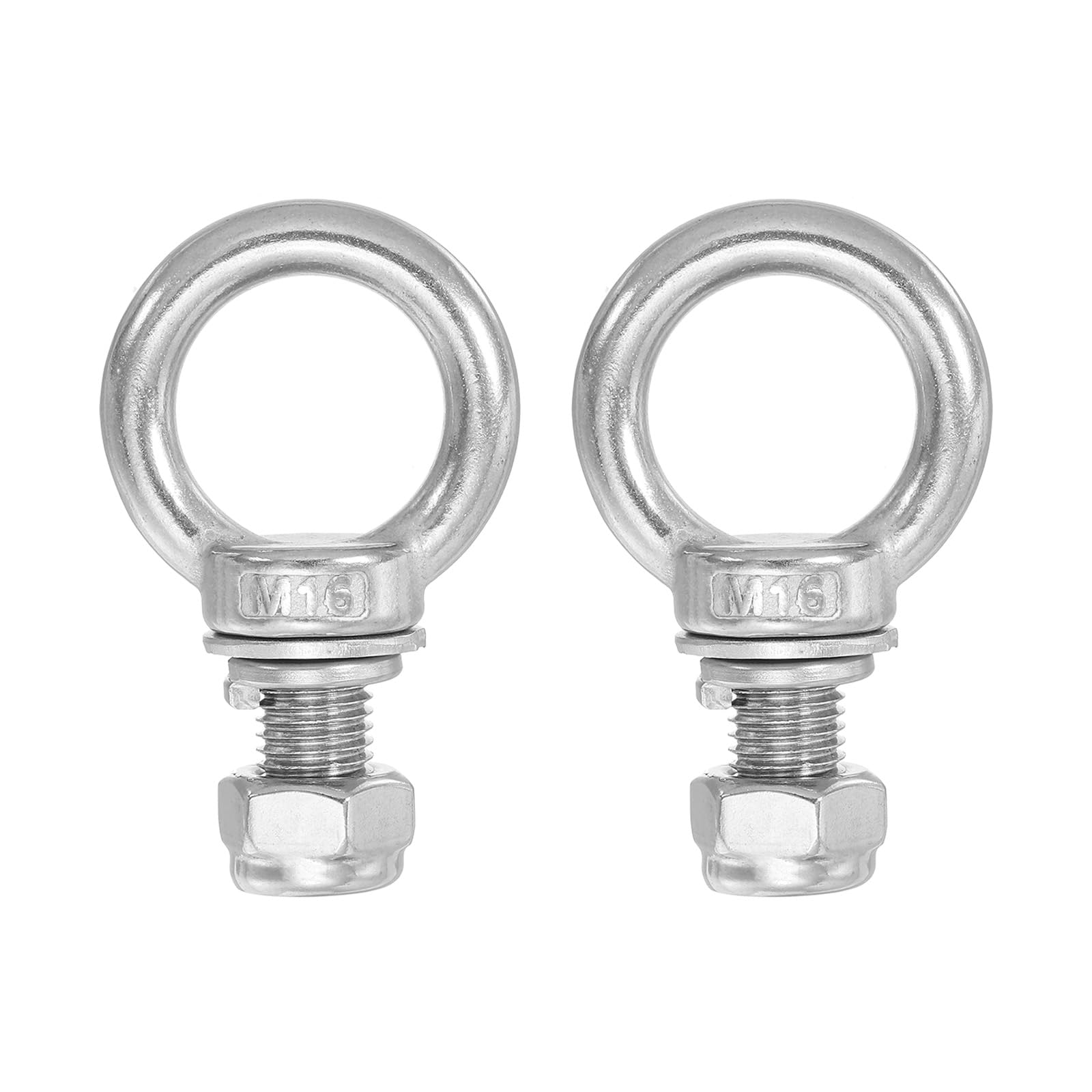 PATIKIL Lifting Shoulder Eye Bolts, M16x30 304 Stainless Steel Male Thread with Hex Screw Nut Gasket Flat Washer for Hanging Securing Chain Wire Rope, 2 Sets