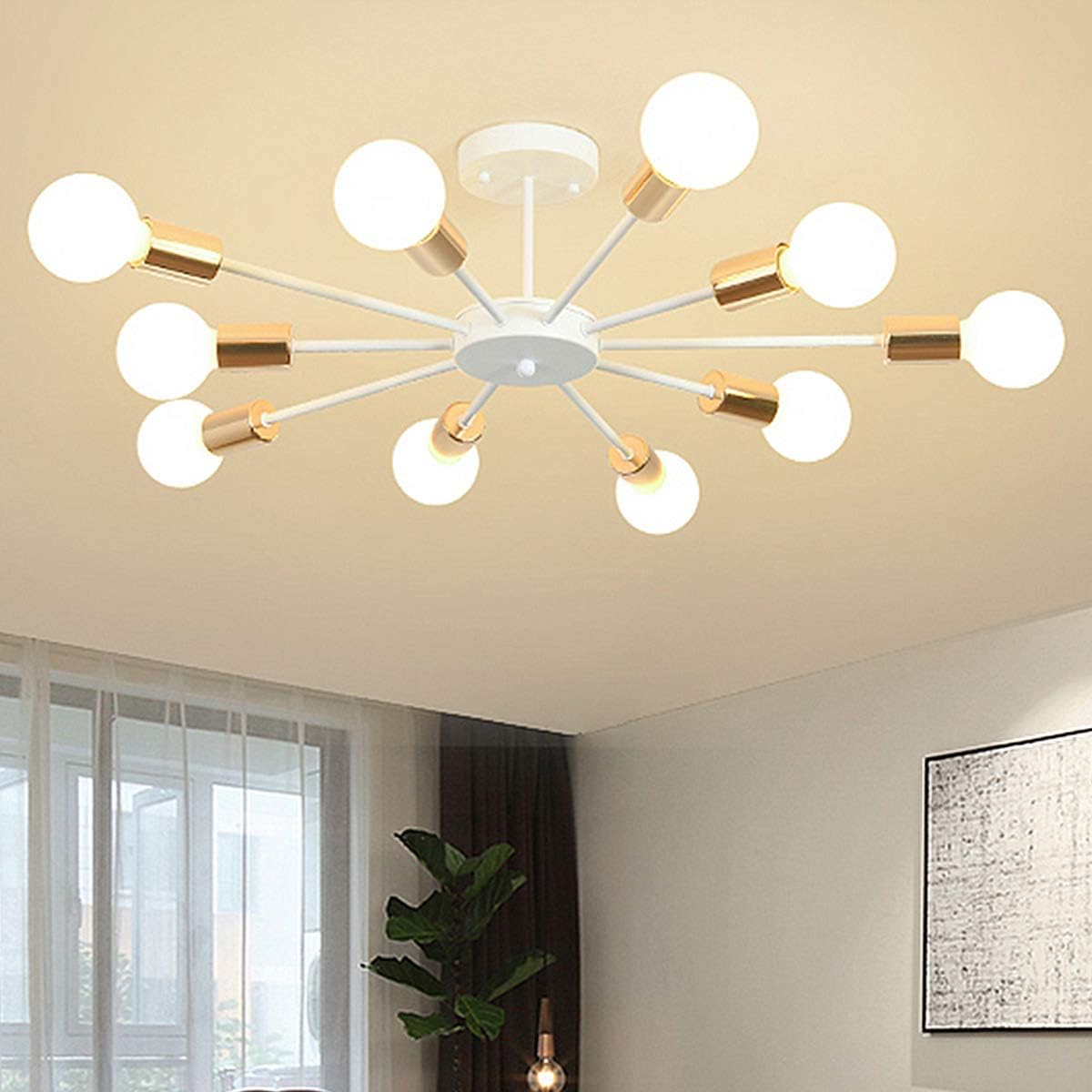 Jaycomey Flush Mount Ceiling Light, Modern White Sputnik Chandeliers, 10-Light E26 Base Industrial Semi Ceiling Lights Fixture for Bedroom Living Room Kitchen Farmhouse - - 