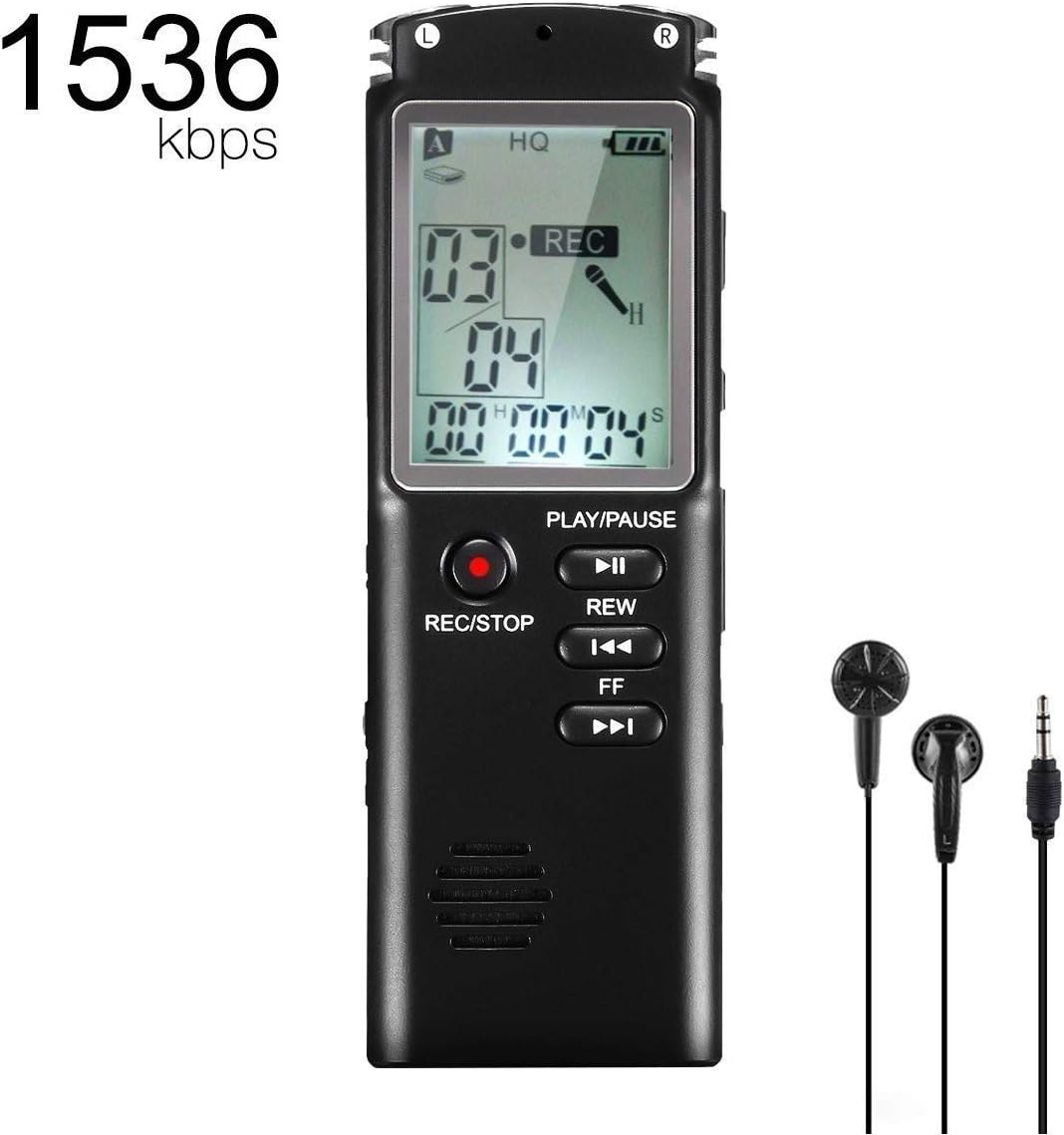 Flybiz Digital Voice Recorder, 8GB 1536Kbps, MP3 Player, Dictaphone with Earphone, Noise Reduction Professional Activated HD Recording Rechargeable, Suitable for Meeting, Lecture, Interview