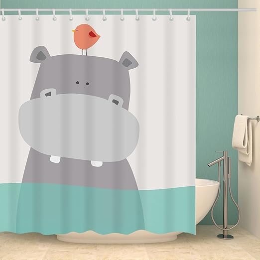Amazon Com Riyidecor Cartoon Hippo Kids Shower Curtain Set Cute