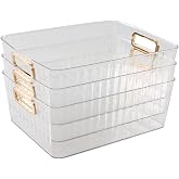 Bringer 4-Pack Clear Plastic Storage Bins, Pantry Storage Containers | Cabinet Organizer, BPA-free, Kitchen &amp; Pantry Organizer for Kitchen, Laundry Room, Office, Closet, Garage &amp; Freezer