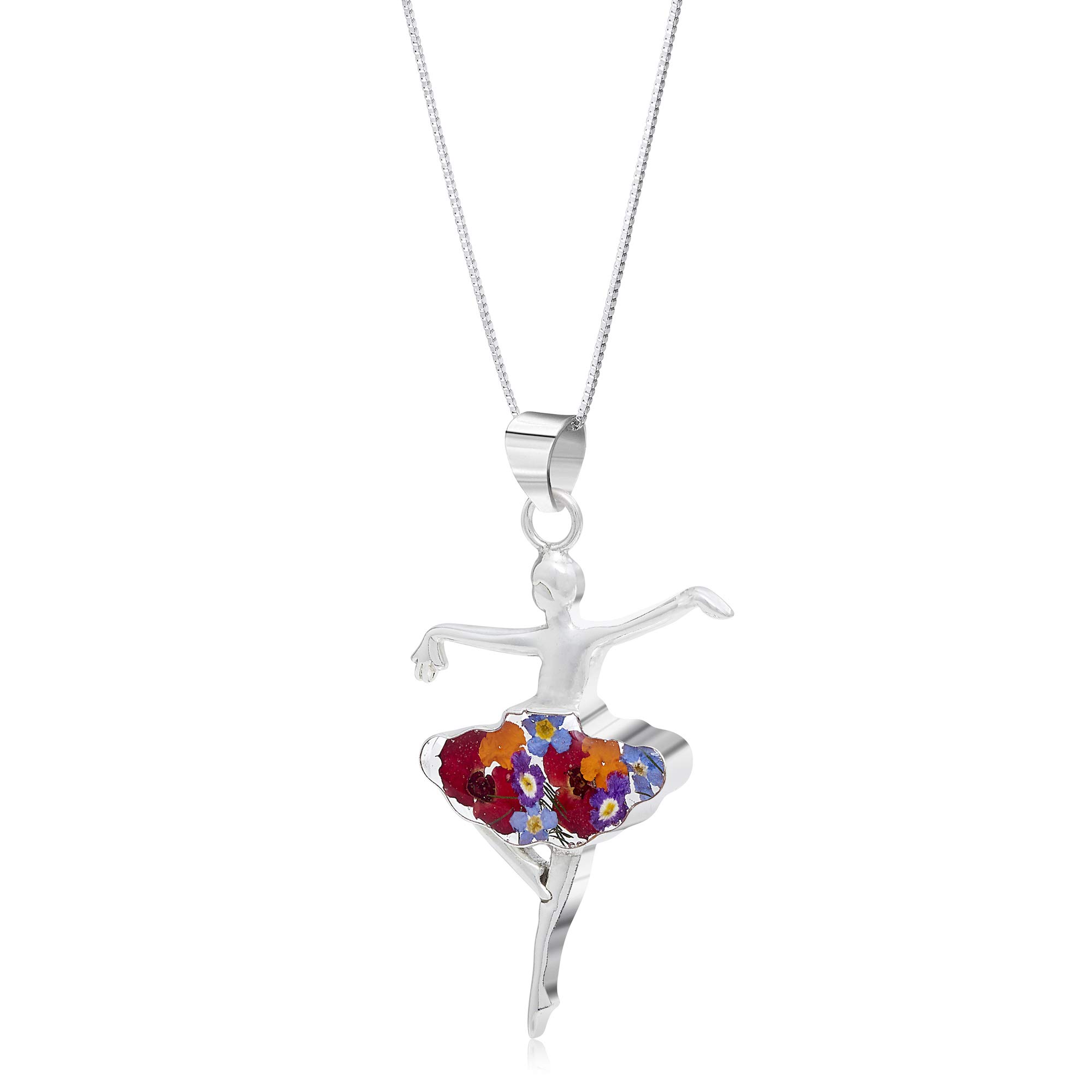 Shrieking Violet 925 Sterling Silver Ballerina Real Flower Pendant Necklace - Assorted Flowers (Multicolour)