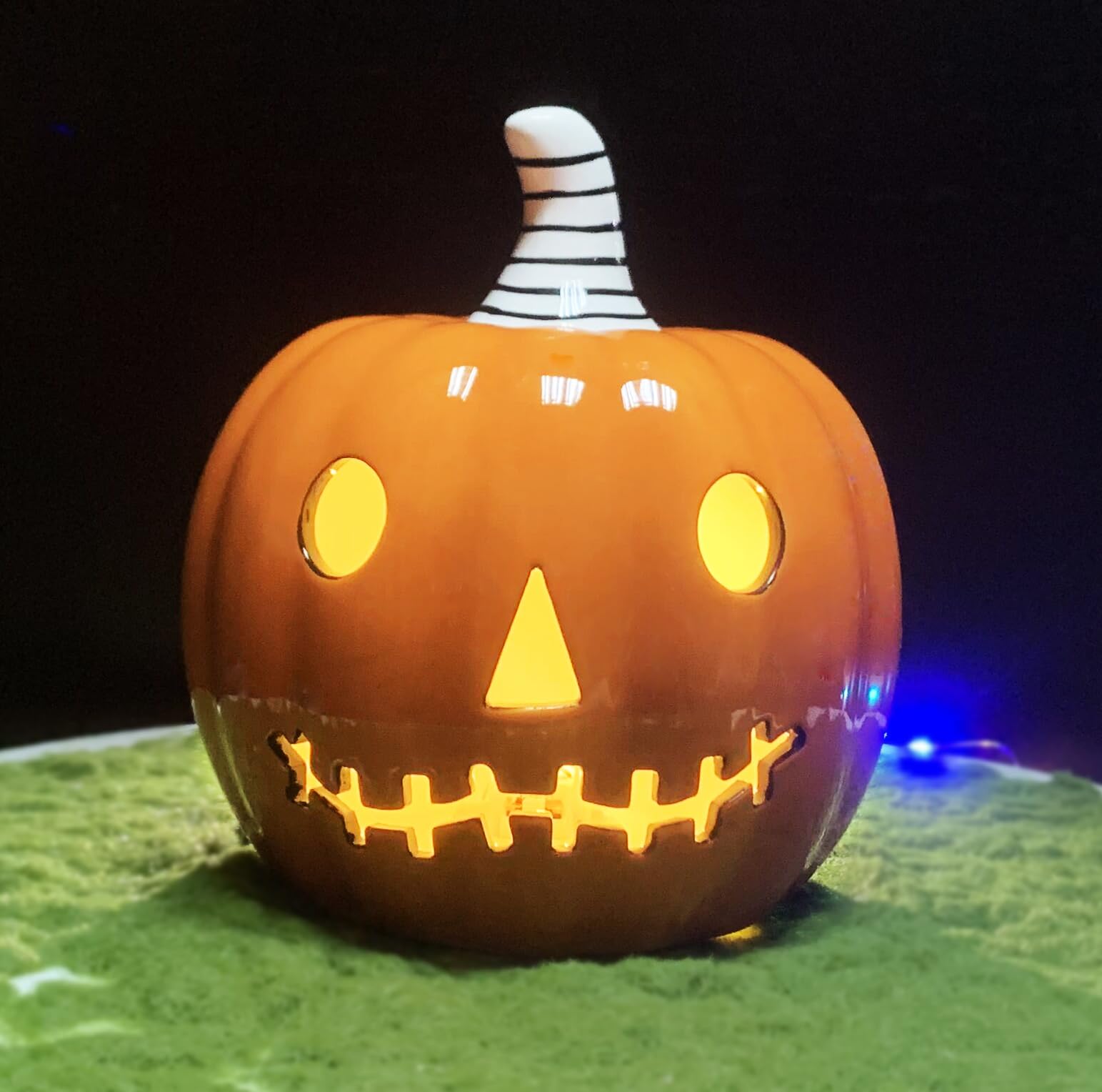 Photo 1 of Midnight Manor Halloween LED Lighted Ceramic Jack O Lantern Battery Included (Orange)
