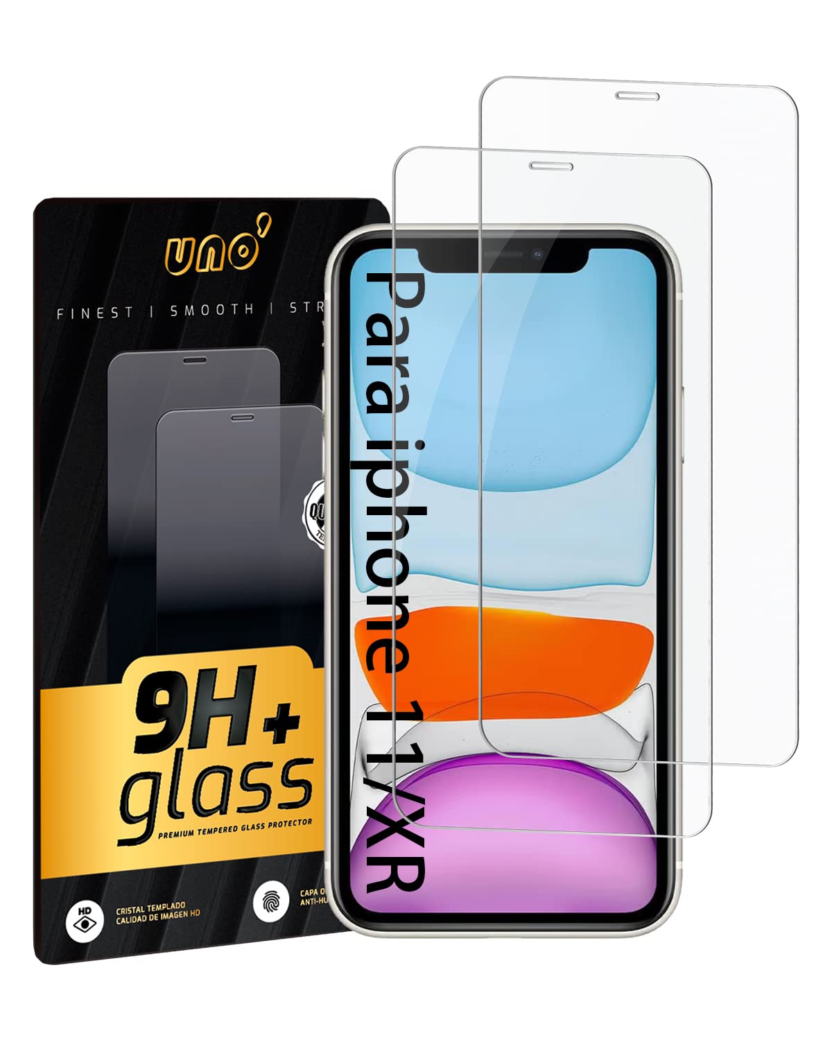 【BRAND UNO】2 Tempered Glass Sheets for Iphone 11: Anti-Scratch and Anti-Fingerprint, Ultra Resistant Bubble-Free, 9H Screen Protector Compatible with Iphone 11 (6.1 inches).