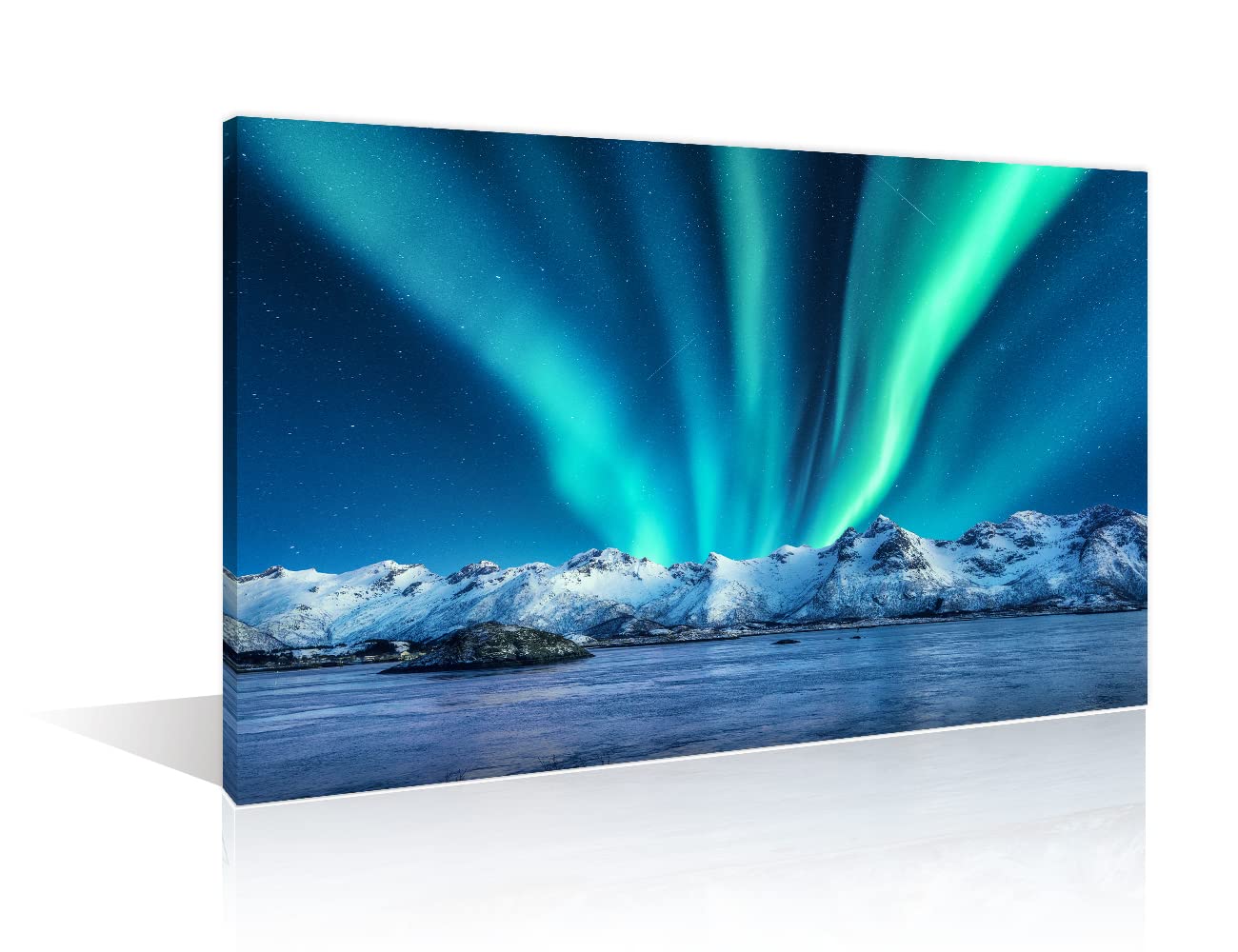 TISHIRON Wall Art Aurora Scenery Posters Painting on Canvas Aurora Borealis Wall Paintings Lofoten islands Norway Home Decorations Modern Artwork for Home Walls Framed Ready to Hang (16" Wx24 H)