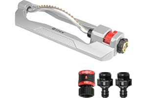Eden 96218 Heavy Duty Turbo Oscillating Sprinkler, Covers Up to 3,700 sq. ft., 18 Brass Nozzles, Weighted Aluminum Base, Adjustable Range, Quick Connect Bundle, Silver, Red, Black