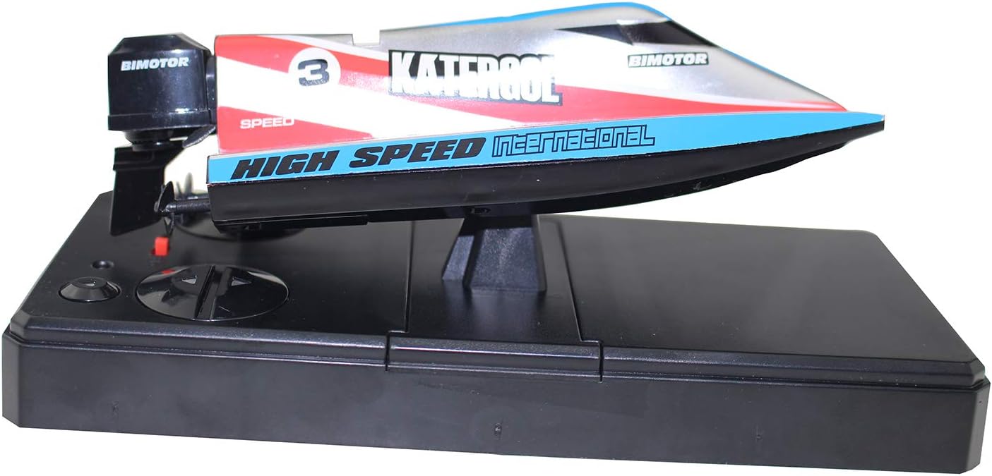 Escomdp Mini 2.4G Rechargeable Remote Control Boat Water Toy RC Speedboat Speed F1 Racing Ship Kids Toy (No Antenna Required) (Blue)
