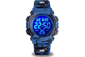 cofuo Kids Digital Sports Watch for Boys Girls, Boy Waterproof Casual Electronic Analog Quartz 7 Colorful Led Watches with Alarm Stopwatch Silicone Band Luminous Wristatches
