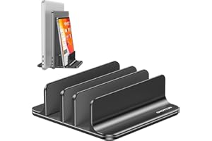 OMOTON 3-Slot Vertical Laptop Stand, Desktop Aluminum Stand for MacBook with Adjustable Dock Size, Fits All MacBook, Surface, Chromebook and Gaming Laptops (Up to 17.3 inches), Black