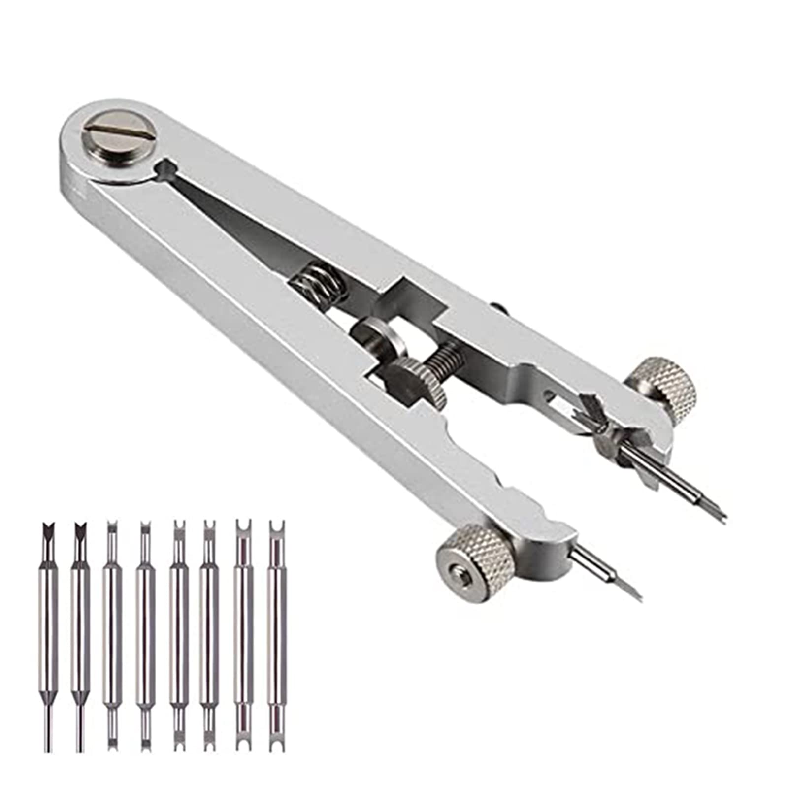 MoreJieka Watch Spring Bar Tool Set, Professional Watch Repair Plier Set with 8 Tips Pins, Silver Spring Bar Tweezer Tool for Watch Case Watch Strap Pins Link Removal and Battery Replacement