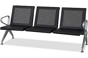 Kinsuite Office Guest Chairs 3-Seat Reception Chairs, Waiting Room Chair with Breathable Mesh & Ergonomic Backrest for Airport Hospital Bank Hall, Black