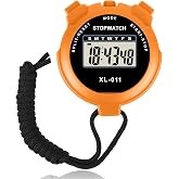 Vicloon Digital Simple Stopwatch - Large Display, Single Lap Split, 12/24 Hour Clock Alarm Date for Coaches, Kids' Training, Swimming, Running (Orange)