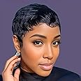 RUISENNA Short Pixie Cut Wig Human Hair Glueless Wig Short Pixie Wigs for Black Women Bowl Cut None Lace Front Wig with Bangs Natural Black 1B# Straight Full Machine Wigs