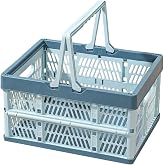 YTAONS Collapsible Storage Crate with Handles, Milk Crates，33L Foldable Plastic Shopping Basket, Organizer Container for Car Home Pinic (Light blue, Large)