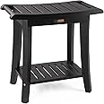 Bamboo Shower Bench Inside Shower Stool with Storage Shelf, Spa Bath Chair for Bathroom, Seat or Organizer for Living Room, Bedroom and Garden - Great for All Ages Unisex Elderly (Waterproof, Black)