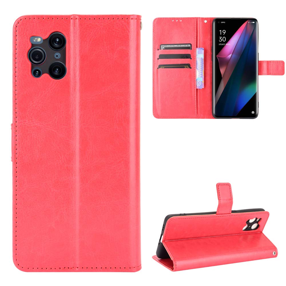 Oppo Find X3/X3 Pro Case [Wallet Case] [Kickstand] [Card Slots] [Magnetic Flip Cover] Compatible with Oppo Find X3/X3 Pro Smartphone(Red)