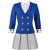 Yejue Women Cosplay Costume School Uniform Dress Classic Blue Blazer Skirt Set Halloween Party Outfit