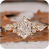 14K Gold Plated Marquise Cut Engagement Ring for Women, Wedding Promise Cubic Zirconia CZ Band Simulated Diamond Rings for Women's Size 8#