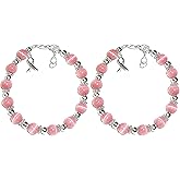 QLYOVWE 2 Piece Breast Cancer Awareness Beaded Bracelets for Women Glitter Pink Ribbon Bracelets Cancer Survivor Support Jewelry Gifts