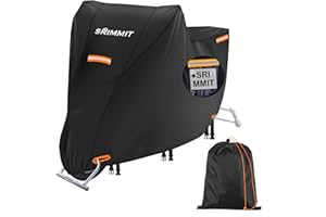 SRIMMIT Motorcycle Covers Waterproof Outdoor Storage,420D Heavy Duty Motorcycle Tarp,Universal for All Season,with License Plate Window, 4 Reflective Strips, Lock-Holes Storage Bag (XXL -90" x 37" x 50")