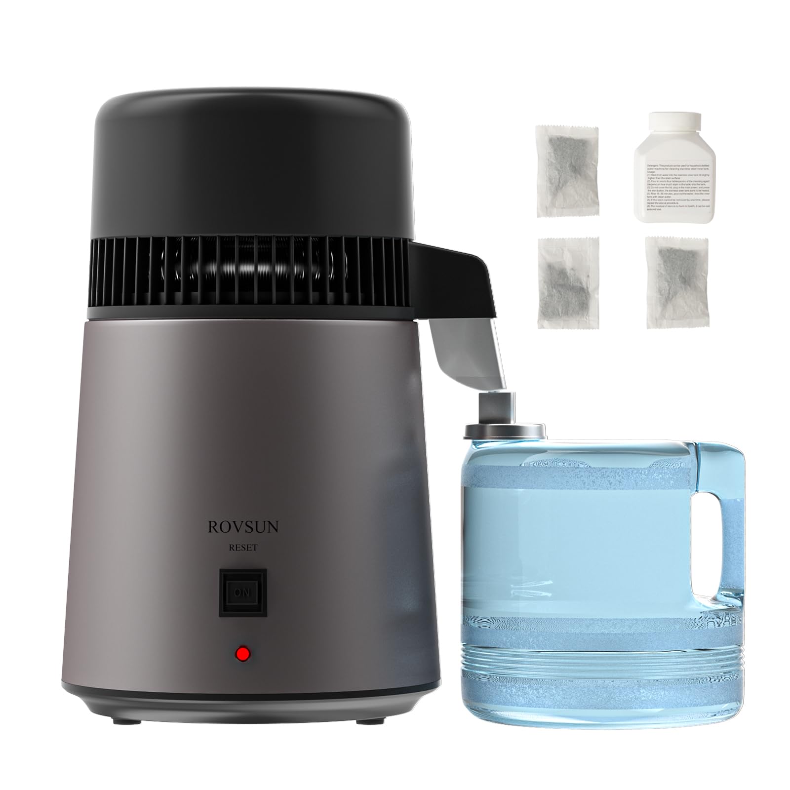 Photo 1 of ROVSUN 1.1 Gallon/4L Water Distiller, Countertop Distilled Water Machine with BPA-Free Container, Distilled Water Maker Purifier with Flame-Retardant Material & Stainless Steel Interior, 750W, Black