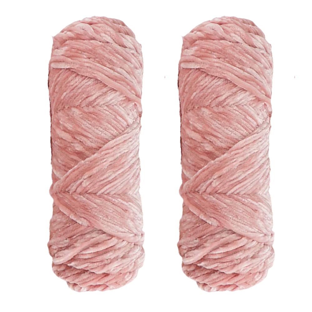 2pcs Yarn Velvet Knitting Yarn Soft Crochet Ball Craft Multi Colors, Ideal for Beginners, Kids Crafts (Baby-Pink)