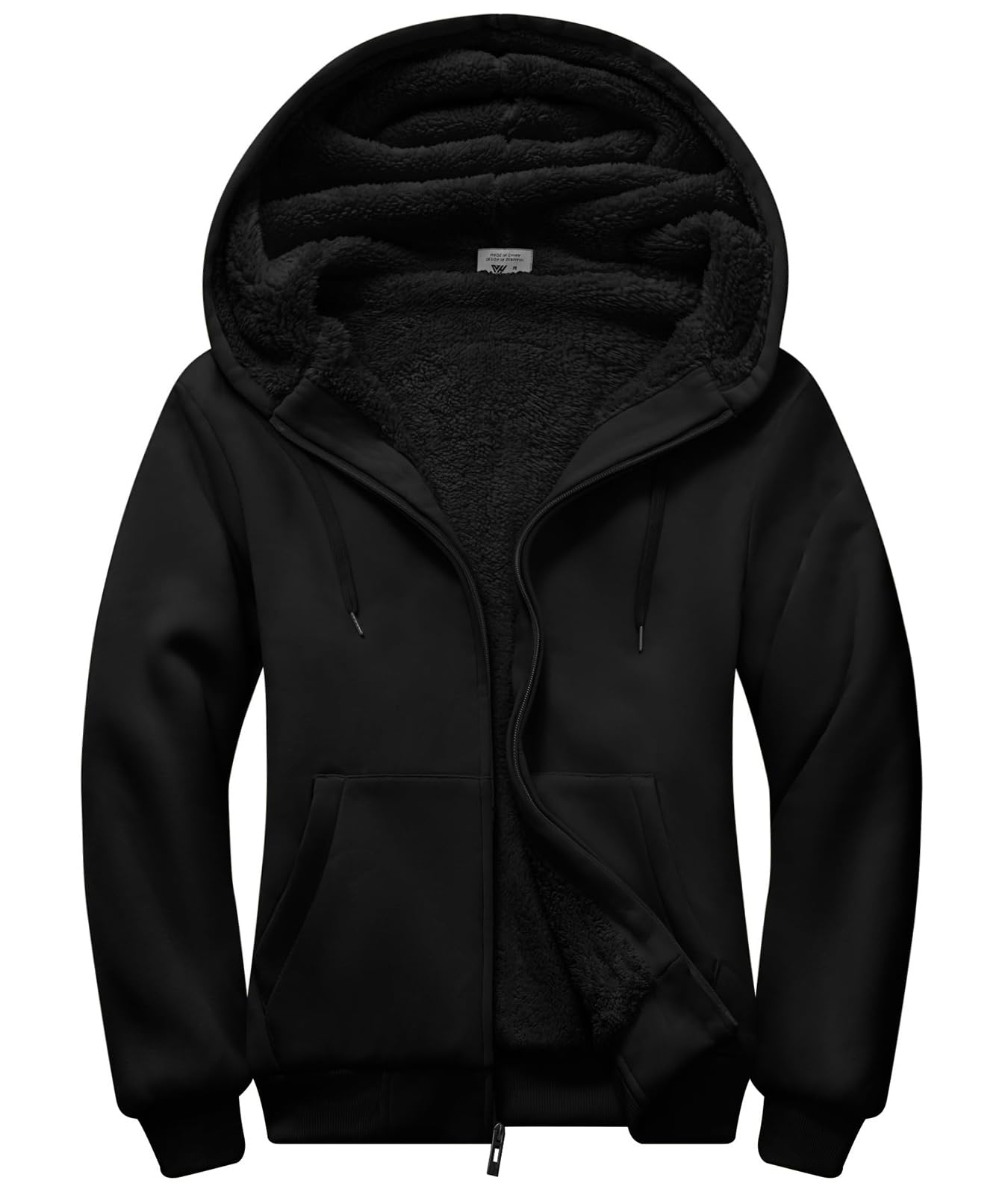 Photo 1 of SWISSWELL Men Zipper Hoodie Thick Fleece Lined Jacket Warm Winter Coat Casual Heavyweight Sherpa Hooded Sweatshirt Black L