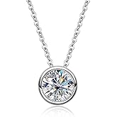 Raivari Moissanite 0.5-3ct Necklaces 18K White Gold Plated 925 Sterling Silver Bezel Set Round Cut D Color VVS1 Lab Created Diamond Solitaire Pendant Necklace for Women Men GRA Certified