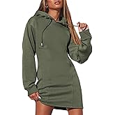 AlvaQ Womens Hoodie Dresses Fall Winter 2025 Casual Long Sleeve Drawstring Pleated Sweatshirt Pullover Tunic Mini Dress