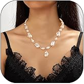 Dainty Baroque Pearl Necklaces Irregular Freshwater pearl choker necklaces for women White Pearl Beaded Charm Necklace for women Gold Vintage Pearl Choker Beaded Chain Necklace