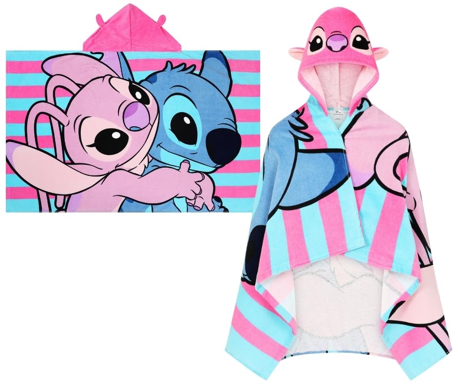 Disney Lilo and Stitch Hooded Towel Kids Poncho Stitch and Angel Girls Bath Towel Large Childrens Beach Wrap