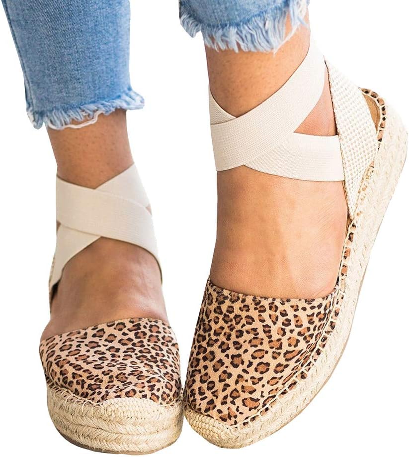Huiyuzhi Womens Ankle Strap Flat Espadrille Sandals Cap Toe Summer Dress Sandal Comfy Walking Shoes
