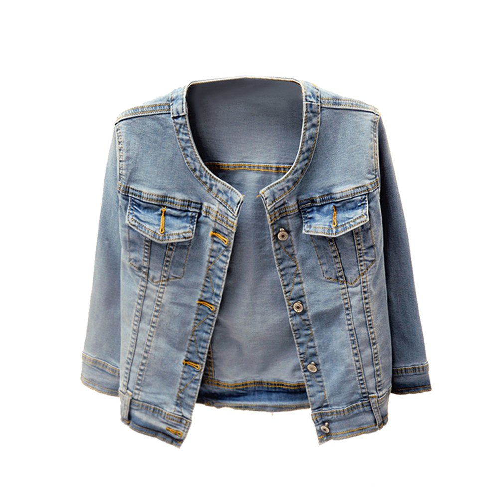 Denim Jackets Trendy Washed Three Quarter Sleeve Stretch Short Jeans