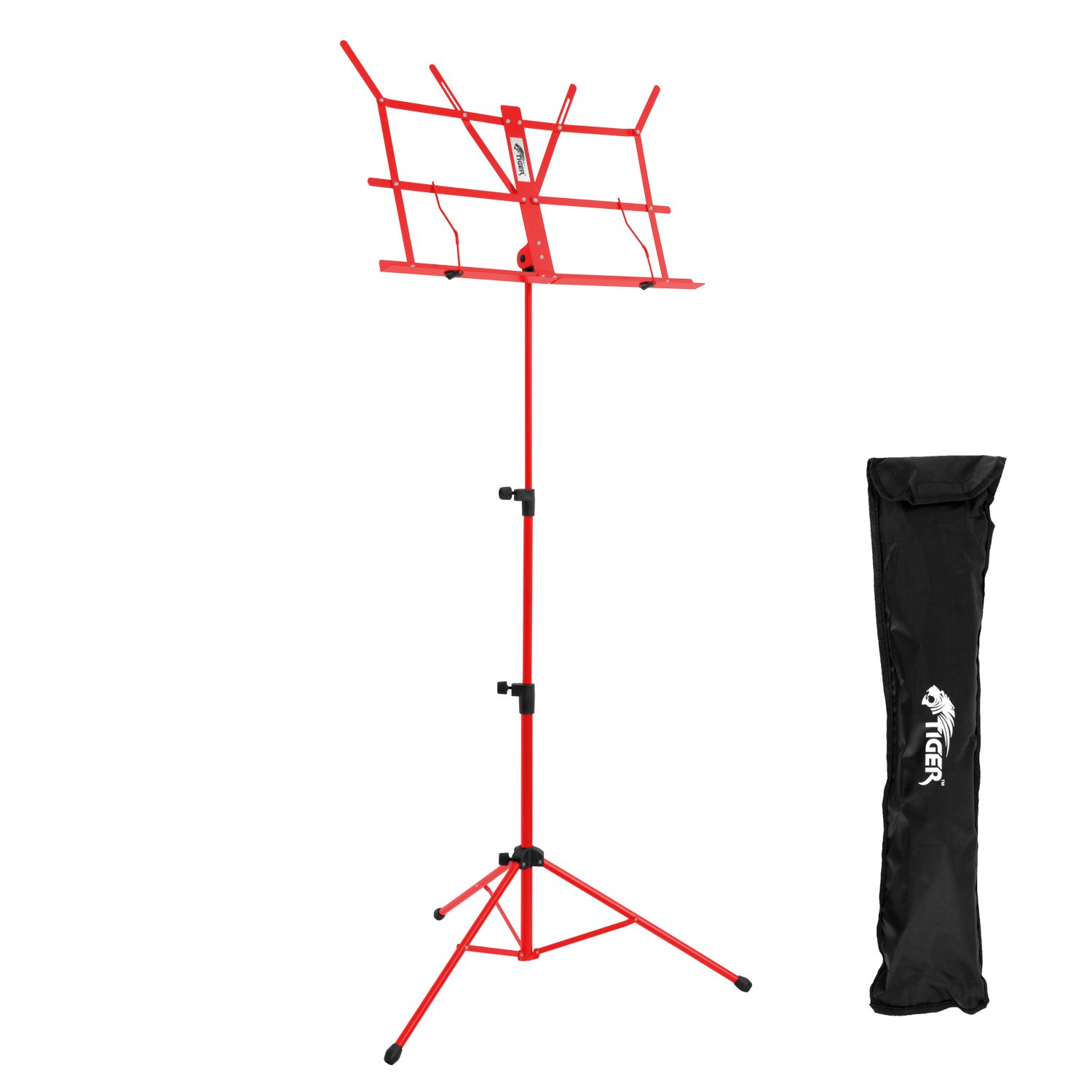 Tiger MUS56-RD Easy Folding and Portable Sheet Music Stand with Bag Included – Red