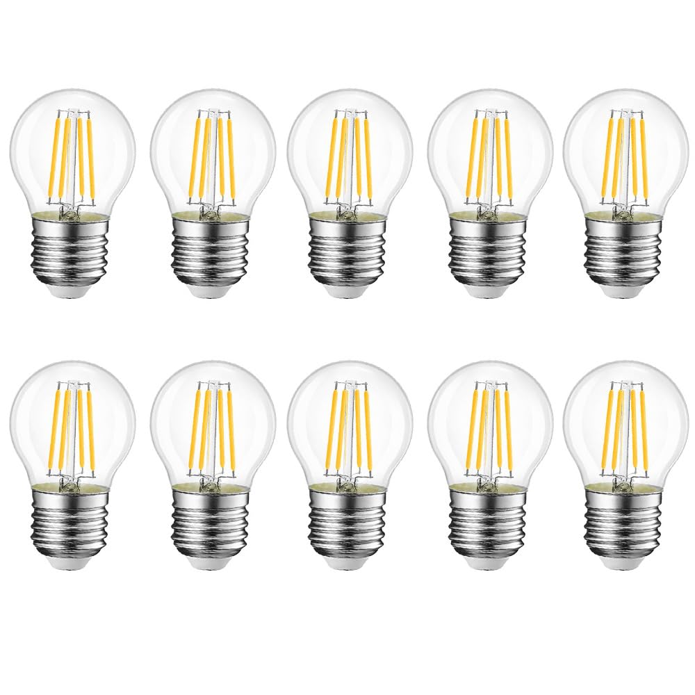 WULUN E27 G45 Filament Edison Bulbs,4W Equivalent 40W Halogen, 400LM Cold White 6000K,AC/DC 220V-240V, Non-Dimmable, CRI>85, 10Pack