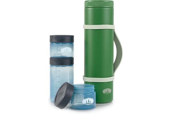 GSI Outdoors Glacier Insulated Travel Stack, 4 Piece Vacuum Insulated Stainless Steel Sleeve & Food Containers Set for Travel