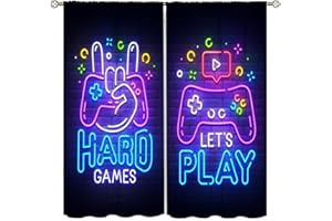 DDCBNS Gamer Curtains for Boys,Neon Gamepad Window Treatments for Teens Kids Bedroom Living Room Gaming Room Window Drapes 2 Panel Set,Total Size 42 x 45 Inch