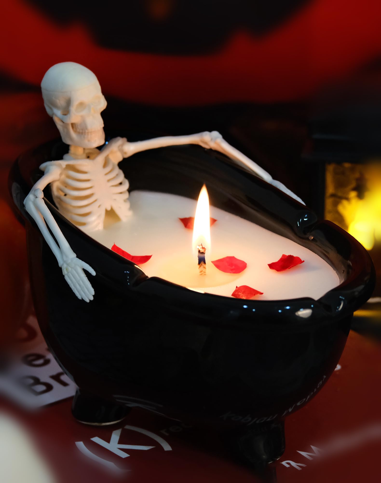 Photo 1 of Halloween Decorations - Skeleton Candles - Gothic Soy Candles - Vintage Farmhouse Skeleton Bath Ideas Candles - Decorate Home Bars Indoor Rooms Tables - Spooky Halloween Gifts