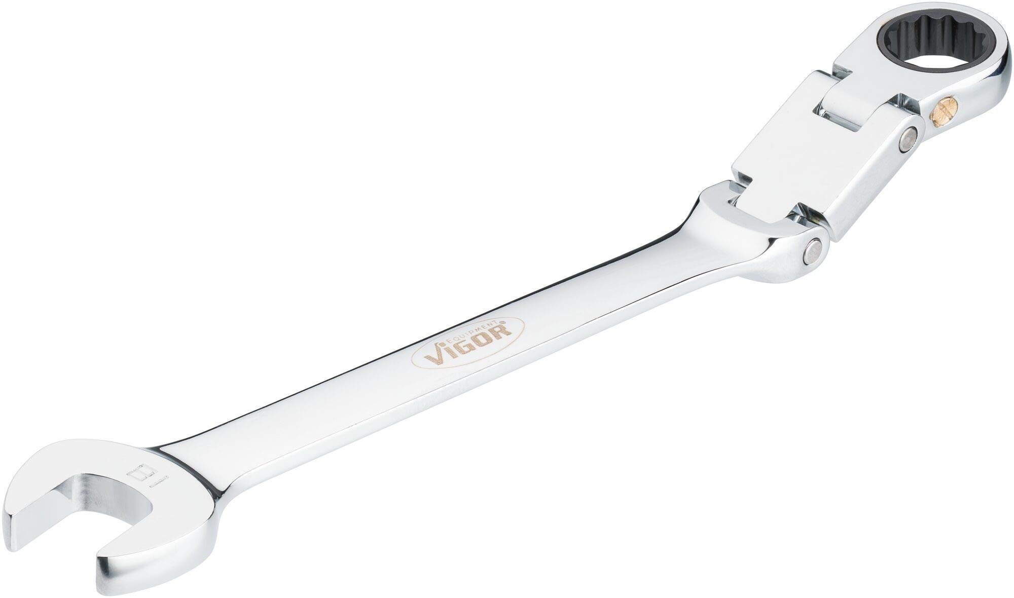 Vigor V6752-18 Ratchet Combination Spanner (Double Joint with Fine Toothed Ratchet Mechanism on The Ring Side) Silver