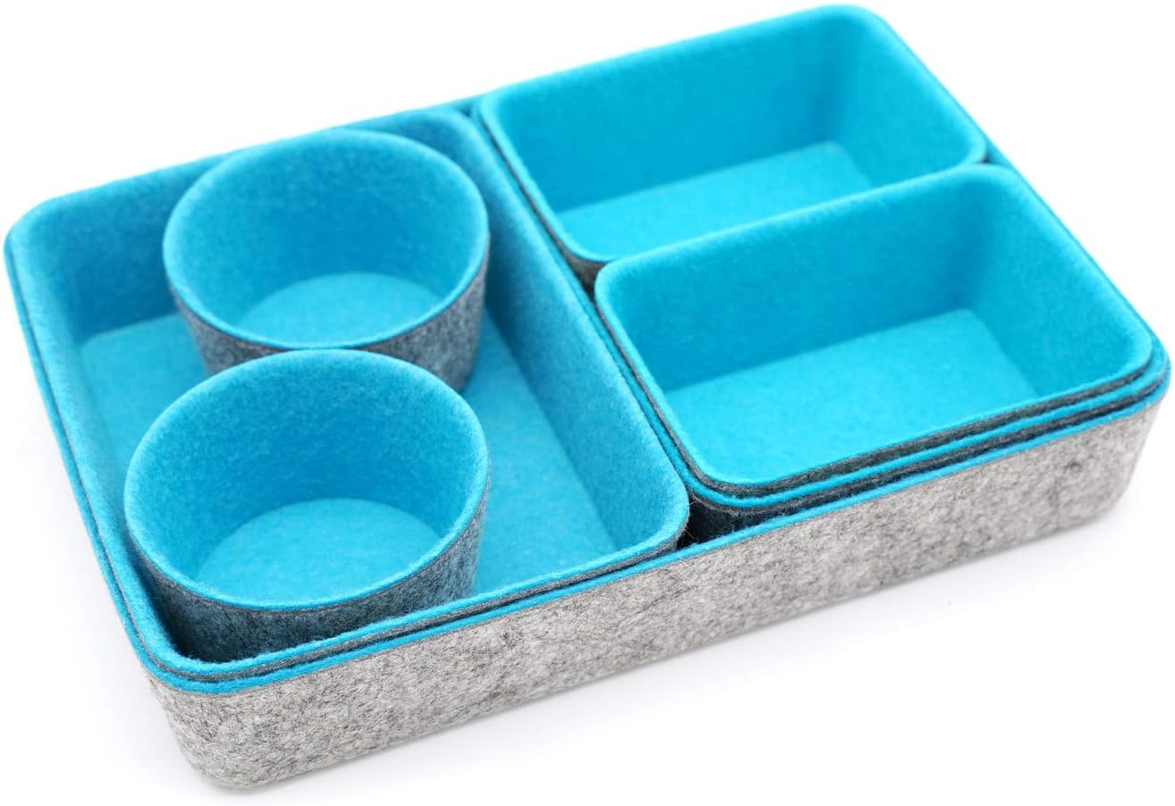 WELAXY Drawer organizers bins felt trays desk storage bins dividers small drawers organizing bins round organizing box for office supplies closet cabinet socks makeup holder 7-piece Gift Pack (Turquoise): Home Improvement