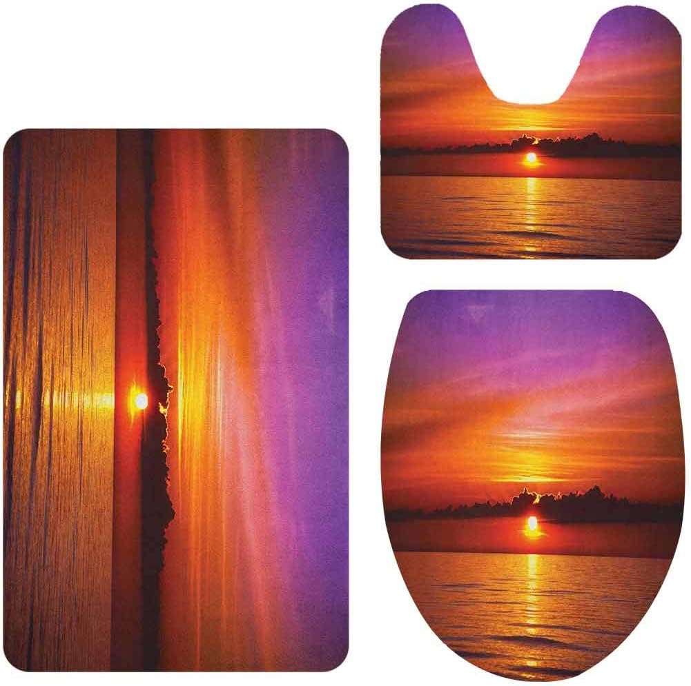 Juego de 3 alfombrillas de baño océano romántico atardecer en la playa