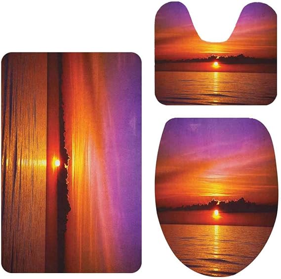 Juego de 3 alfombrillas de baño océano romántico atardecer en la playa
