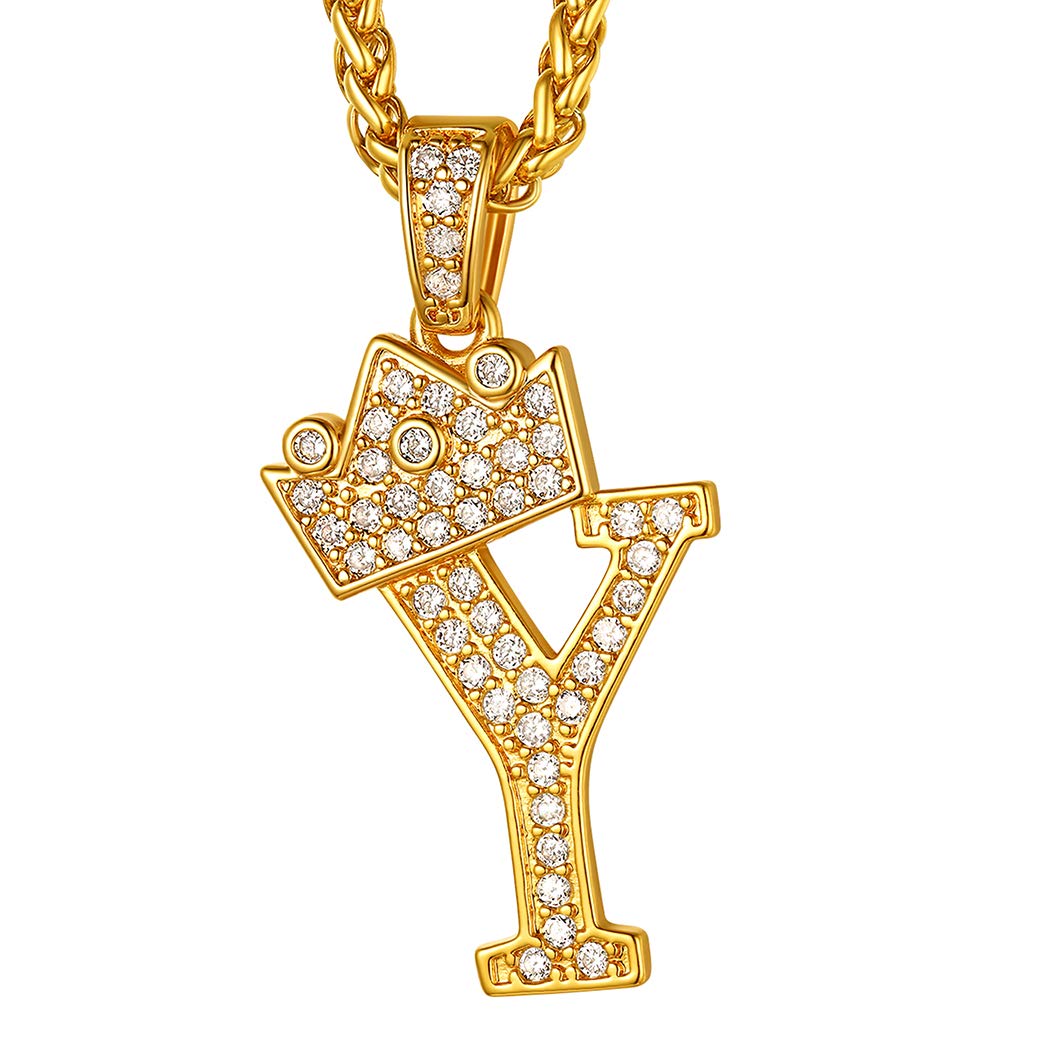 Suplight Hop Hop Pendant Crown Letter Necklace, Bling Alphabet Name Jewlery, Cubic Zirconia Monogram Necklace, Mens/Womens Tennis Chain with Intial Y — image 1
