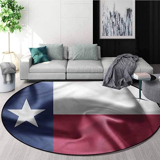 Amazon Com Western Luxury Round Area Rugs State Of Texas Flag Freedom Super Soft Living Room Bedroom Home Shaggy Carpet Round 55 Kitchen Dining