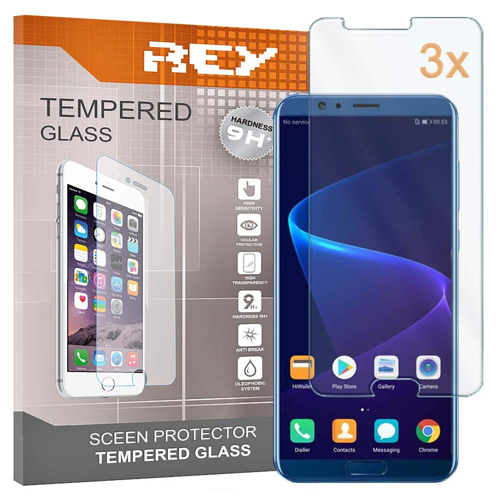 REY Screen Protector for HUAWEI HONOR V10 / VIEW 10, Tempered Glass Film, Premium quality, [Pack 3x]