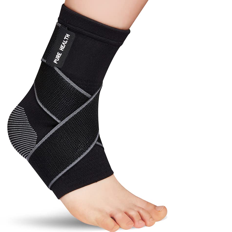 Pure Health Ankle Support for Ligament Damage Sprained Ankle, Achilles Tendonitis Foot & Plantar Fasciitis Support Strap, Heel Pain Relief & Wrap for Compression (Black, M) — image 1