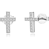 Lavishe 925 Sterling Silver Cubic Zirconia Petite Small Cross Stud Earrings Hypoallergenic For Women
