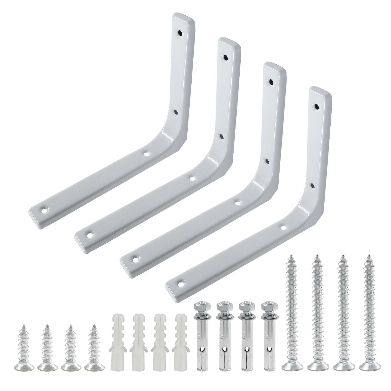 Cjueiom 4 Pcs 6 Inch White Shelf Bracket, L Shaped Bracket, Angle Brackets Heavy Duty for Bookshelf Table Furniture Window Wall Wood Board, 150mm*125mm